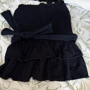 Women' blue Tiered Ruffle Sundress with Waist Tie